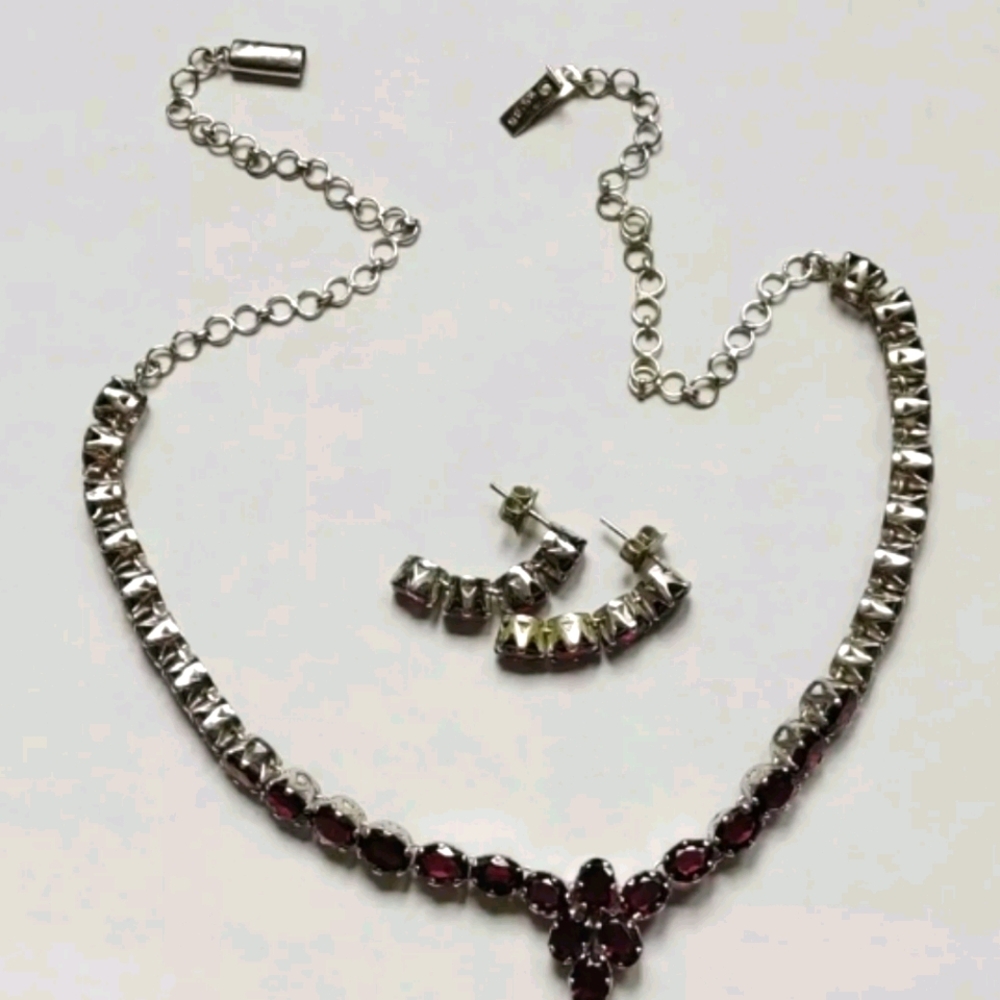 Vintage Sterling Silver Set Of Necklace/Earrings
